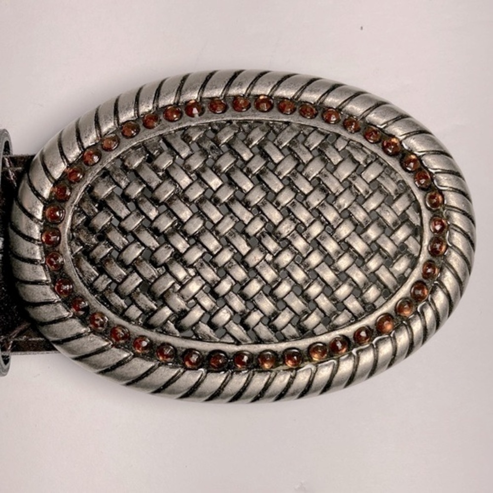 Brown‎ Bohemian Belt with amber rhinestones and basket weave pattern buckle